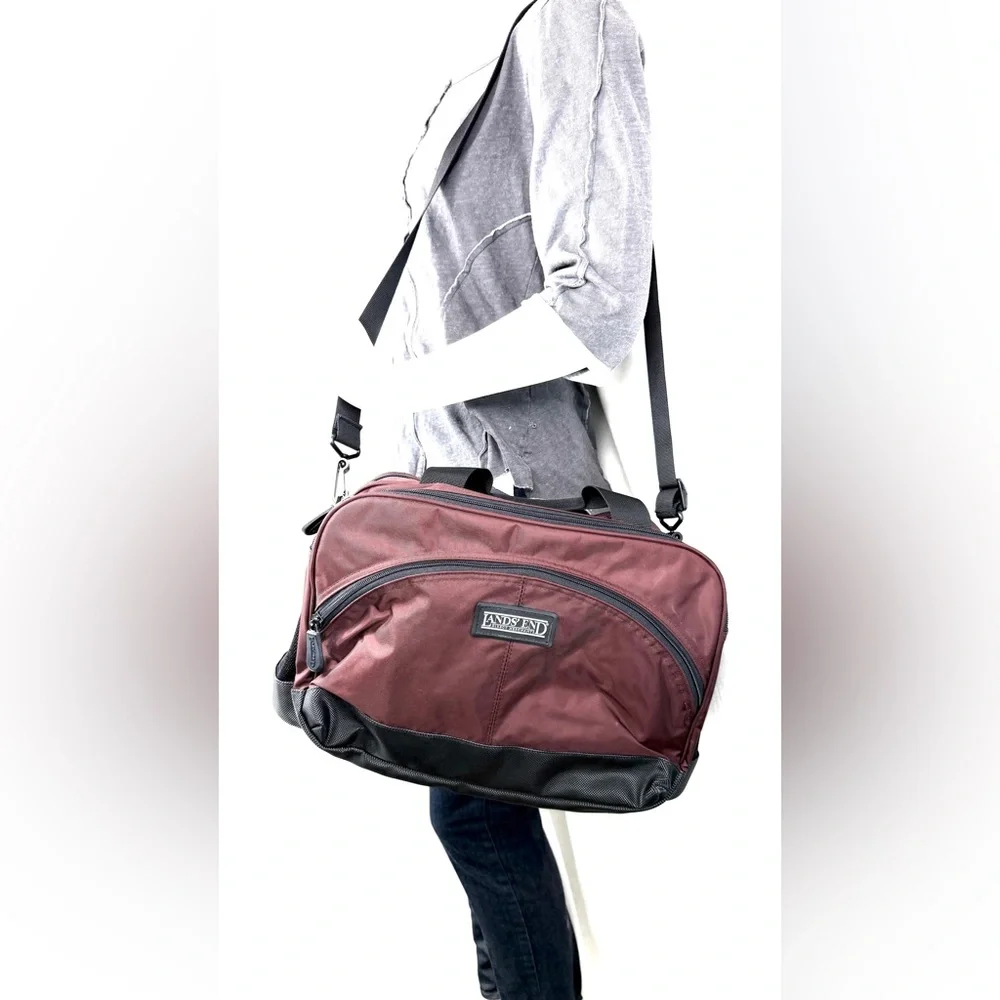 Lands End Maroon Nylon Large Diaper Bag Travel Changing Pad Toiletry Pouch